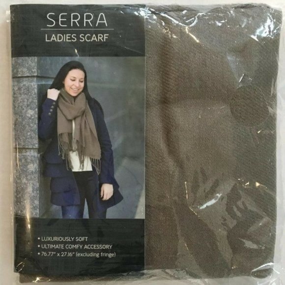 Scarf Winter Womens Luxuriously Soft Brown Fringe 26 x 27 Warm Serra NEW - Picture 1 of 5